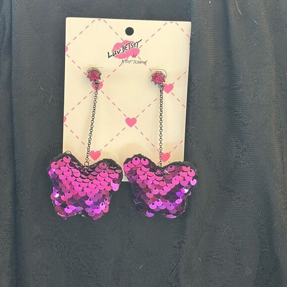 Betsey johnson sequin linear  butterfly drop earrings - Picture 4 of 5